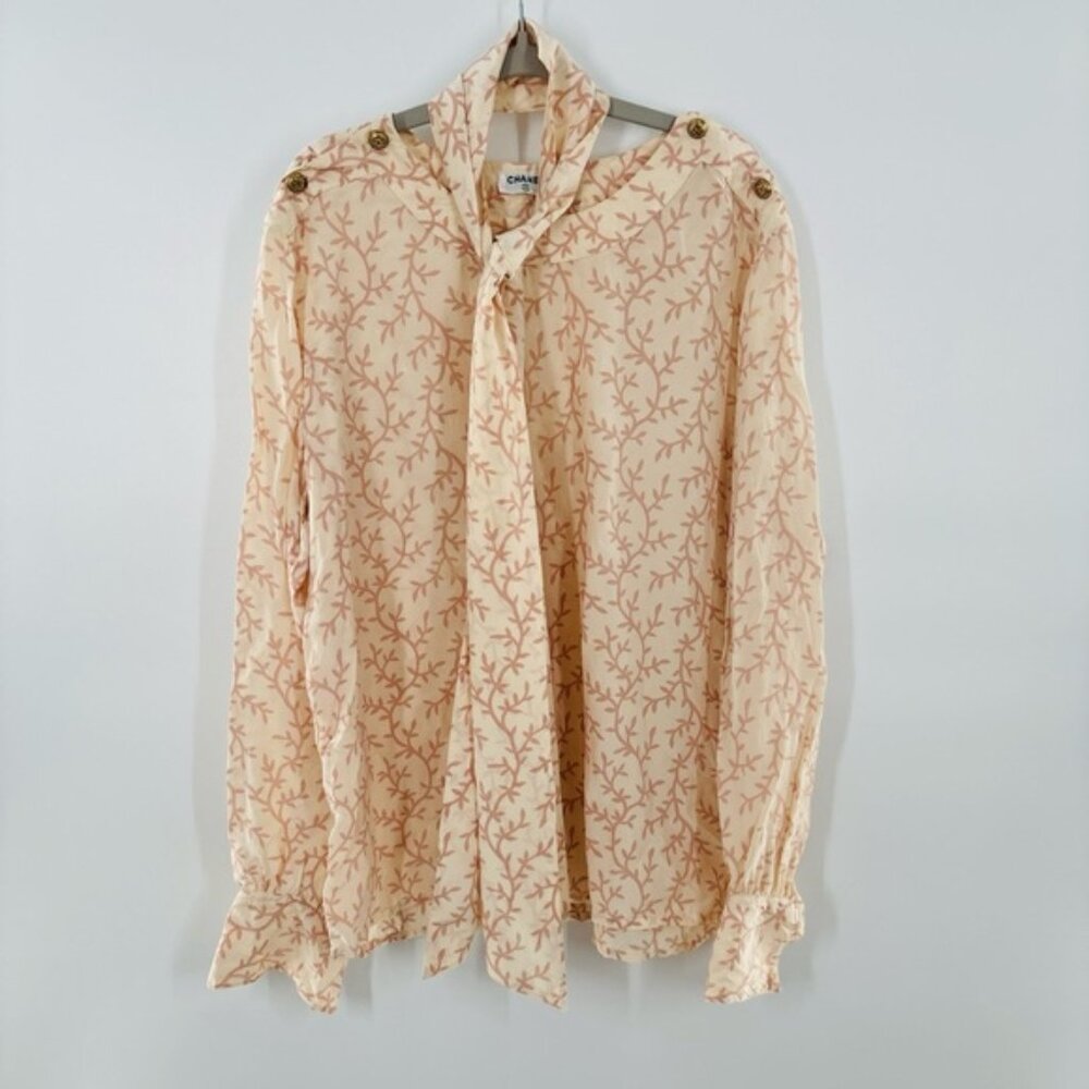 Vintage CHANEL CC vine floral blouse with matching scarf
